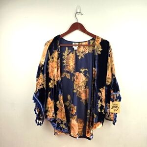 IVY JANE Velvety Floral Flowy Cardigan Navy Womens One Size Bohemian Oversized‎